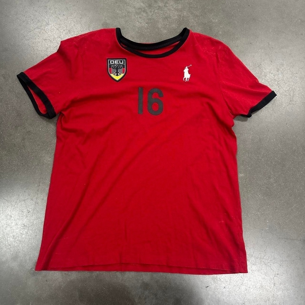*SOLD* Polo Ralph Lauren Red Germany #16 Soccer Jersey T Shirt Deutschland